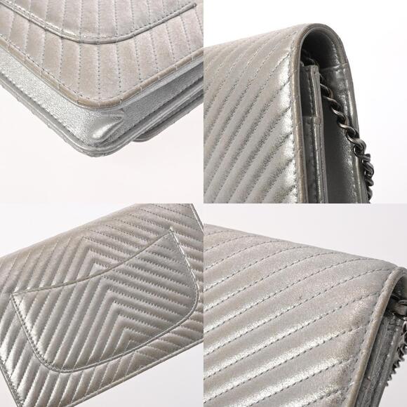 CHANEL VStitch Chain Wallet Silver Lambskin Shoulder Bag - Picture 8 of 9